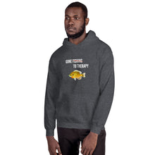 Load image into Gallery viewer, Gone Fishing/ to Therapy Unisex Hoodie by Knotted Physio
